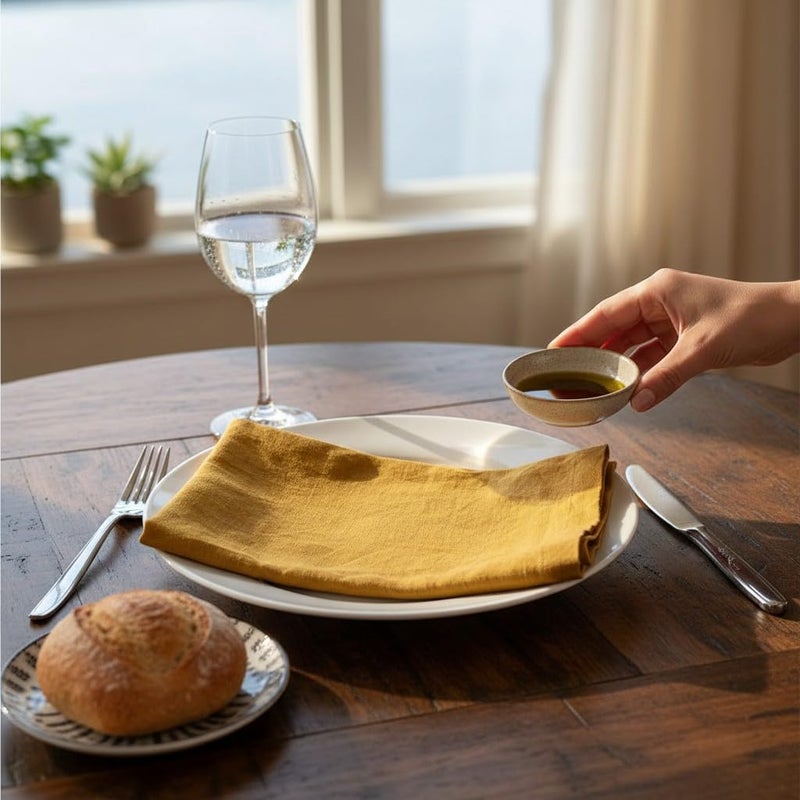 Eight Owls Linen Napkins â€“ 100% French Flax â€“ Stonewashed Pure Linen Cloth Napkins â€“ Mitered Corners â€“ Set of 4 (Mustard) - Image 5